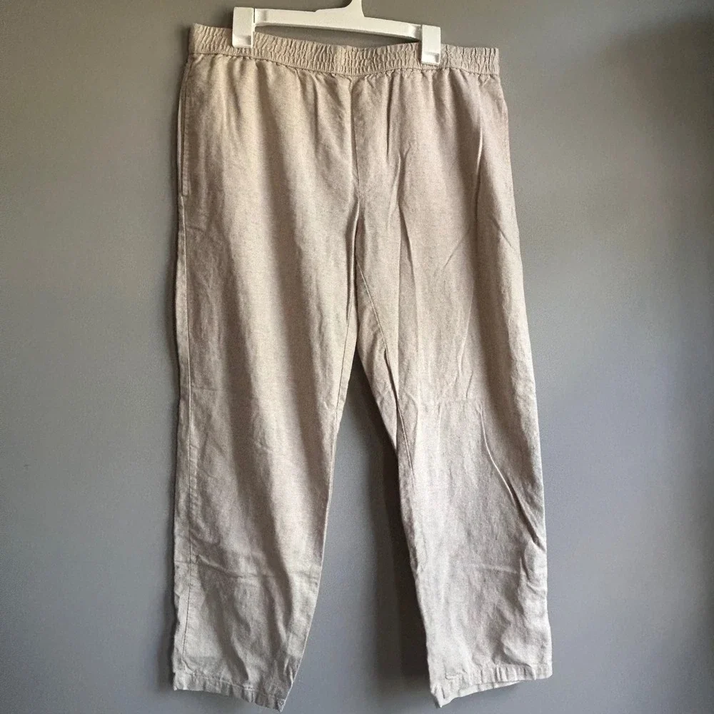 Goodfellow & Co Mens Linen Blend Elastic Waist Pants Beige Oatmeal Large